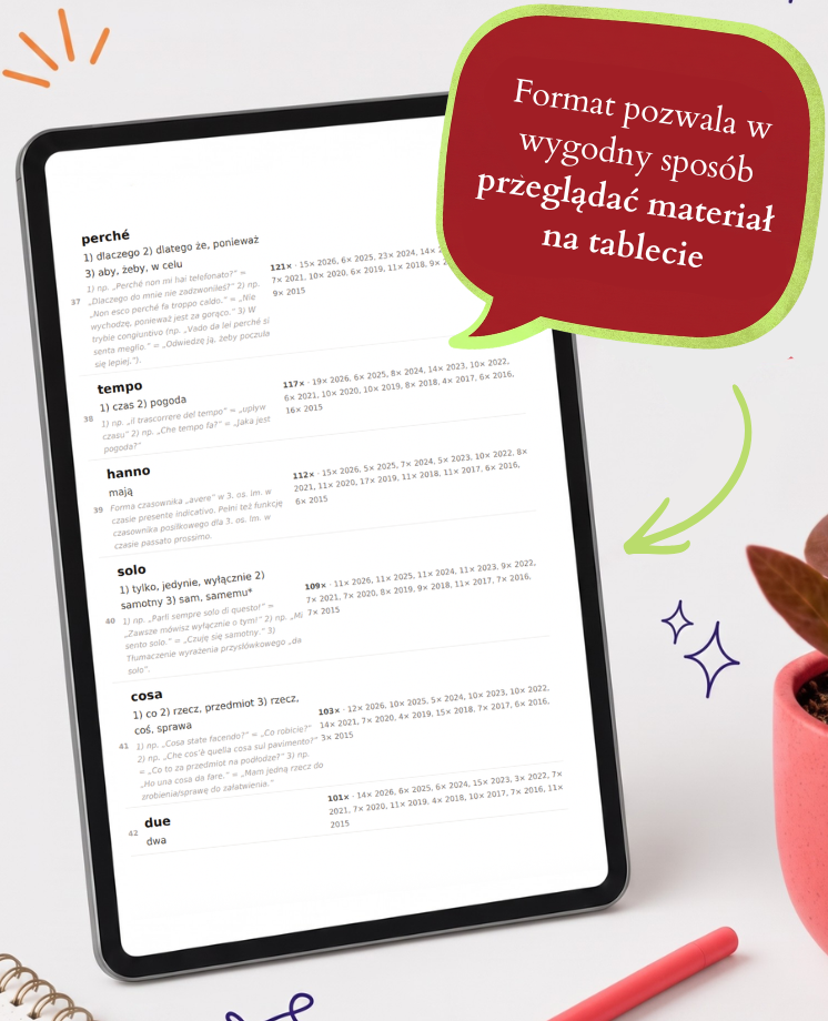503 najczęściej powtarzające się słówka na maturze z włoskiego (poziom rozszerzony)